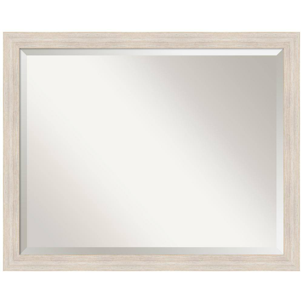 Amanti Art Beveled Wood Bathroom Wall Mirror - Hardwood Whitewash Narrow Frame - Hardwood White Wash Narrow Outer Size: 31 x 25 in