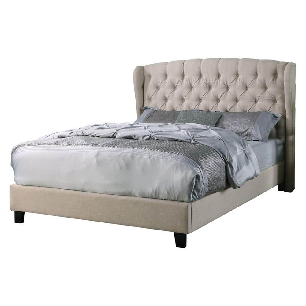 Best Master Frances Solid Wood/Fabric Upholstery East King Platform Bed - Beige