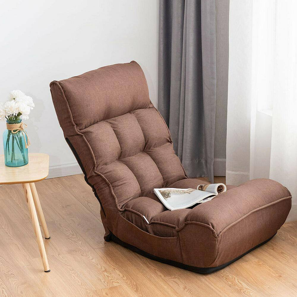 Gymax 4-Position Floor Chair Folding Lazy Sofa w/Adjustable Backrest & Headrest Coffee