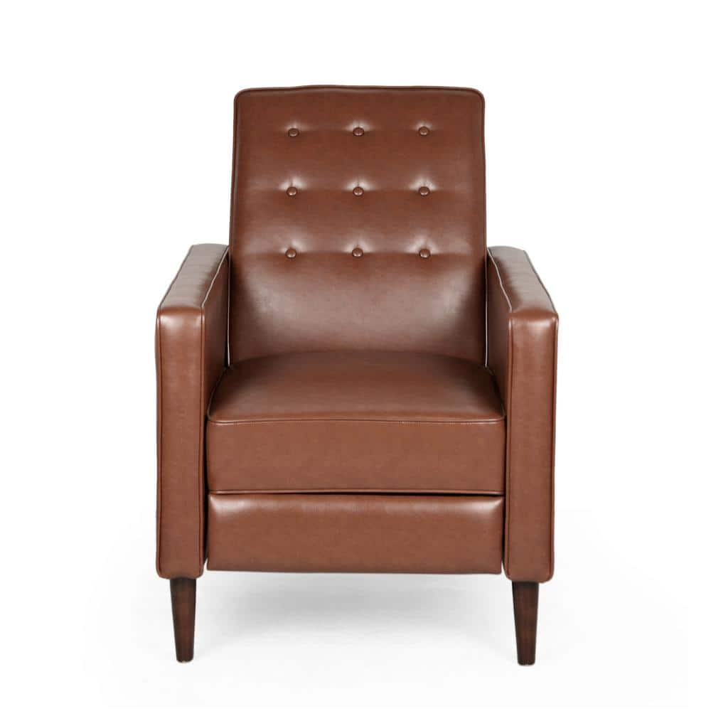 Noble House Caden Indoor Faux Leather Recliner, Cognac, Dark Espresso