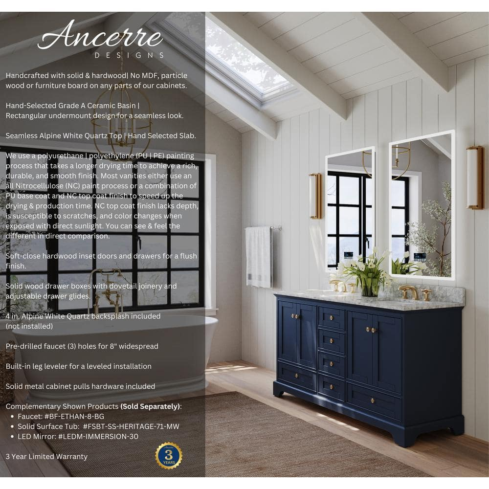 Audrey 60 in. Heritage Blue Double Bath Vanity with Marble Top