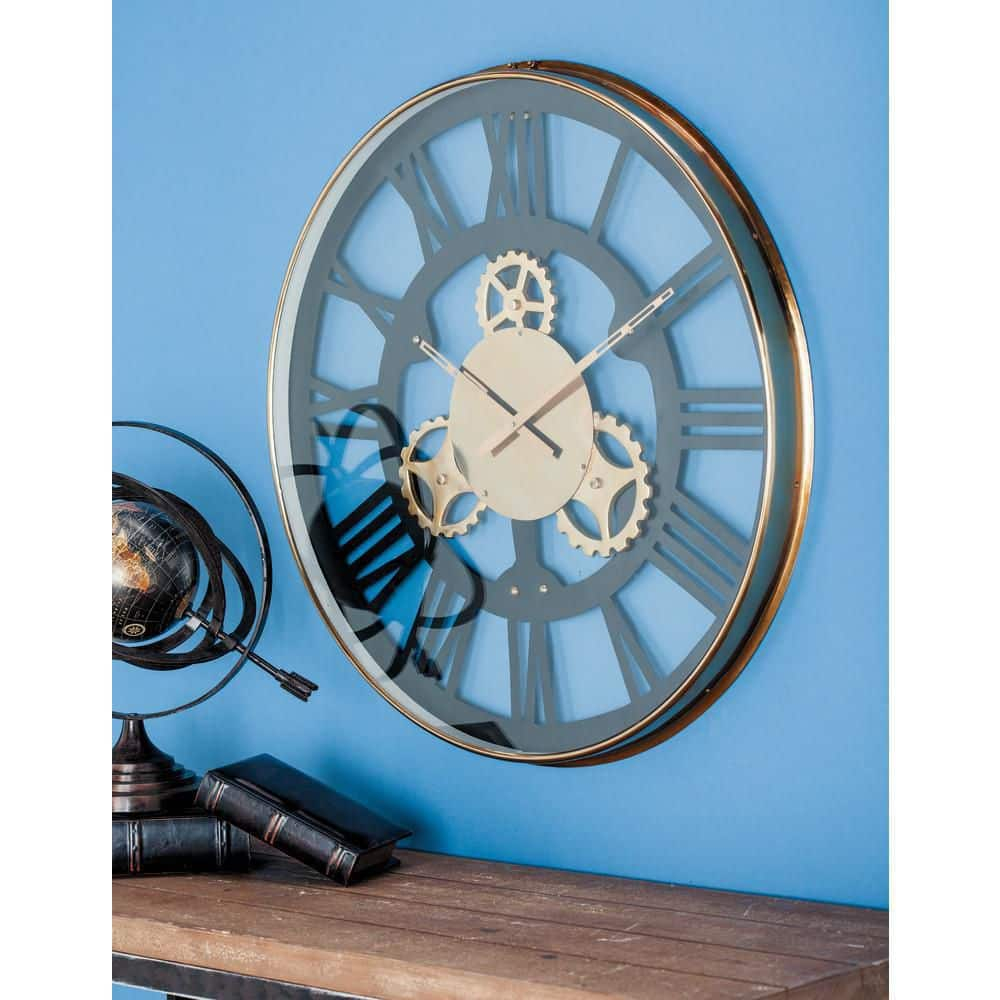 DecMode 32" Black Stainless Steel Metal Gear Wall Clock