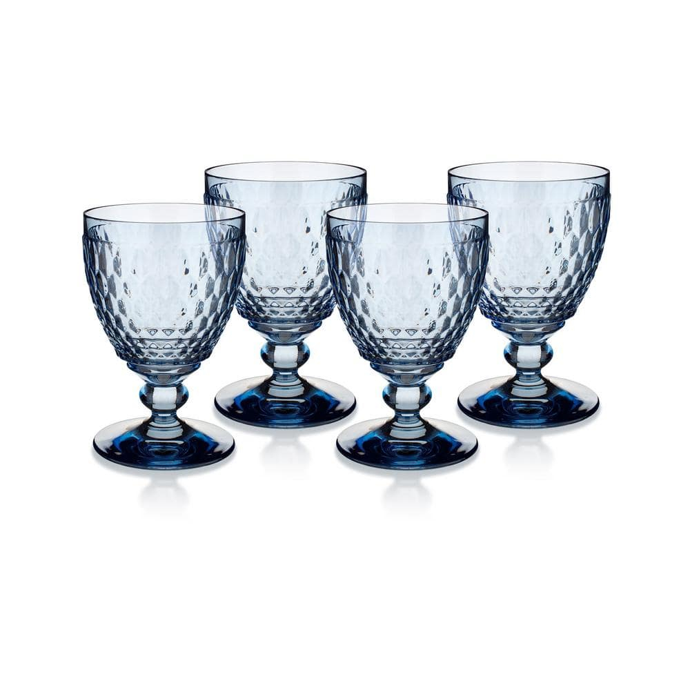 Boston Blue Faceted Crystal Goblet Set of 4
