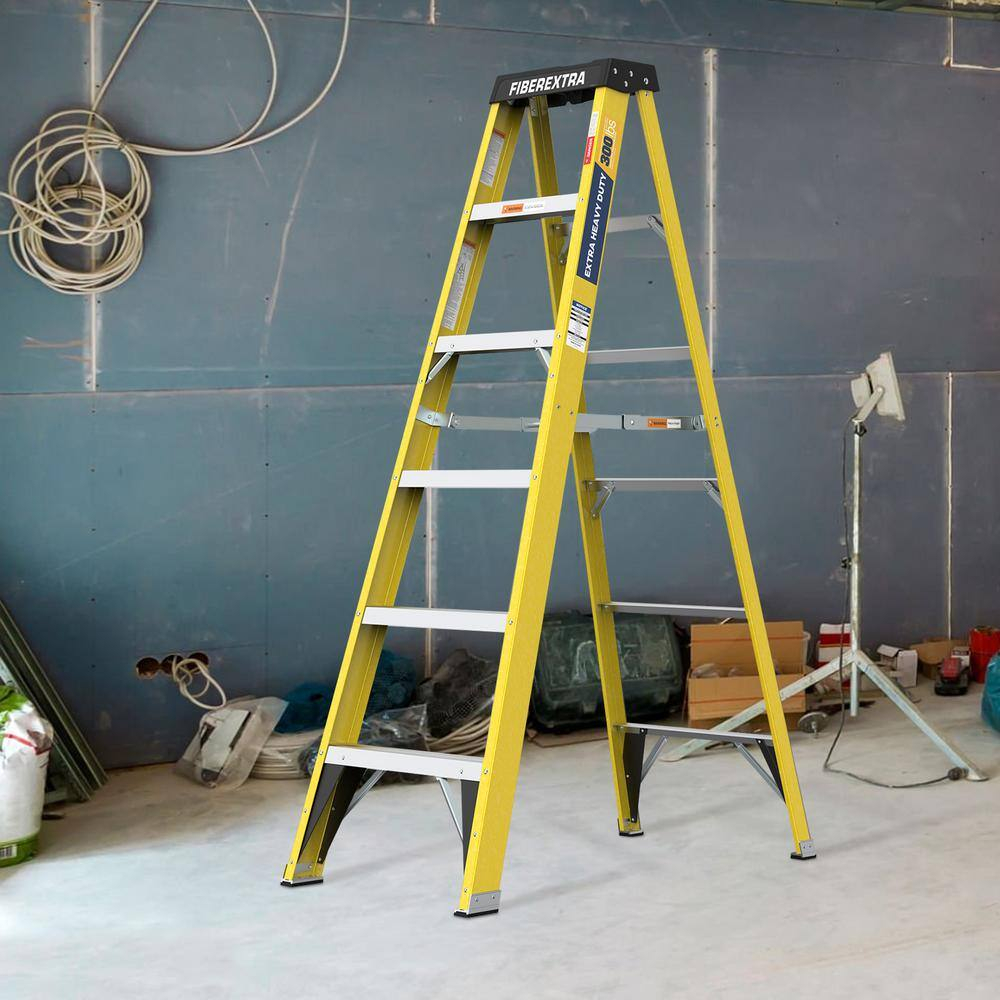 6 ft Yellow Fiberglass Step Ladder with 6 Steps