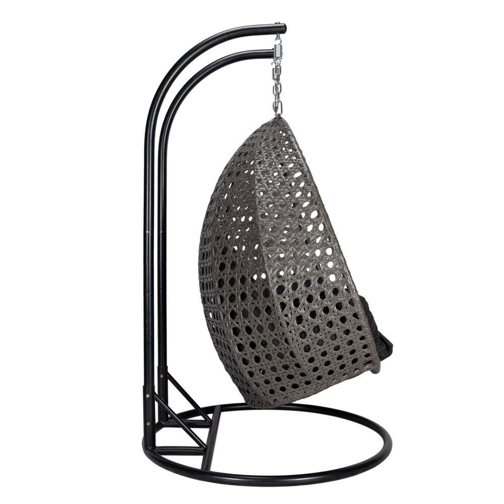 LeisureMod Charcoal Wicker Hanging 2 person Egg-Shaped Swing Chair, Black