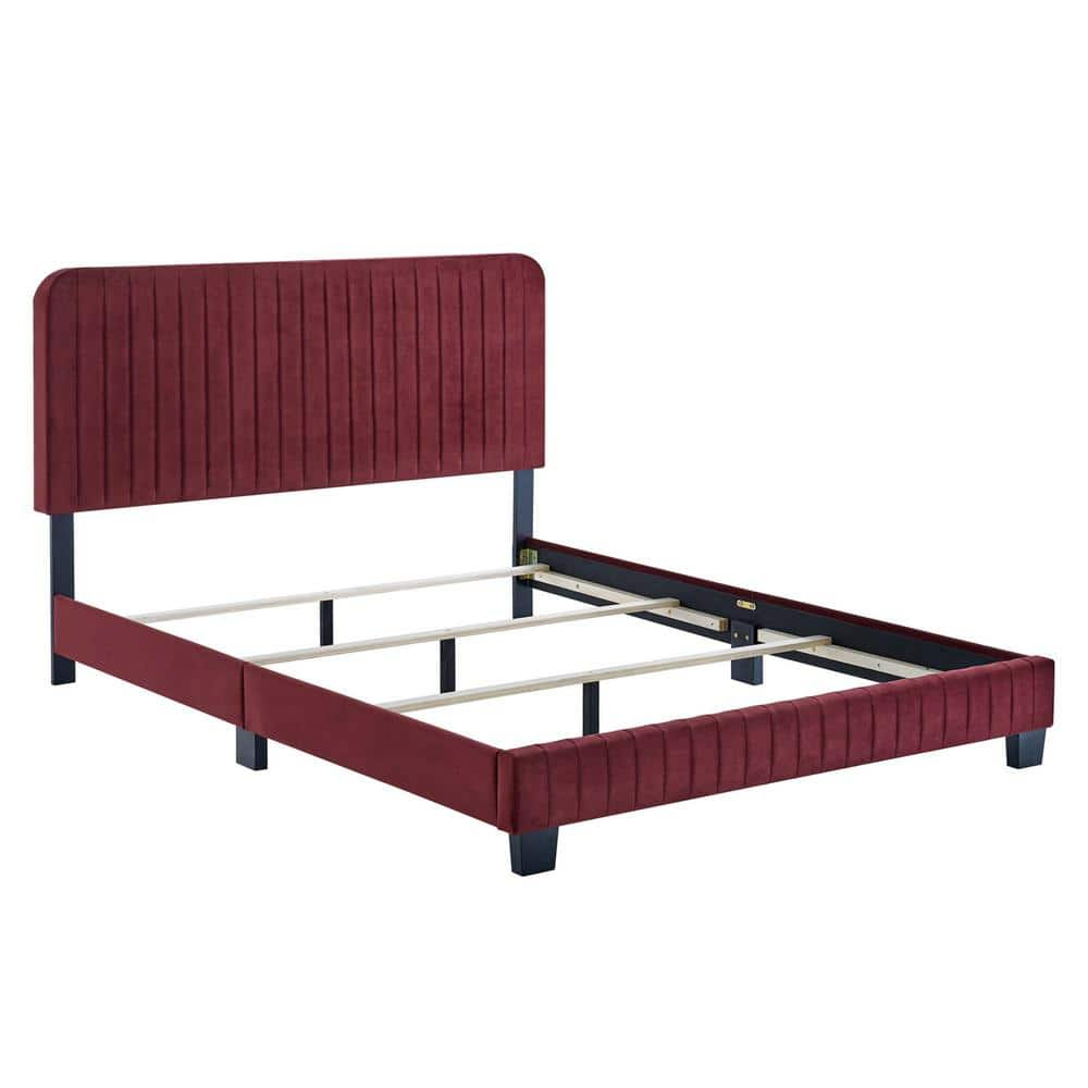 Modway Celine Channel Tufted Performance Velvet Twin Bed in Maroon Red