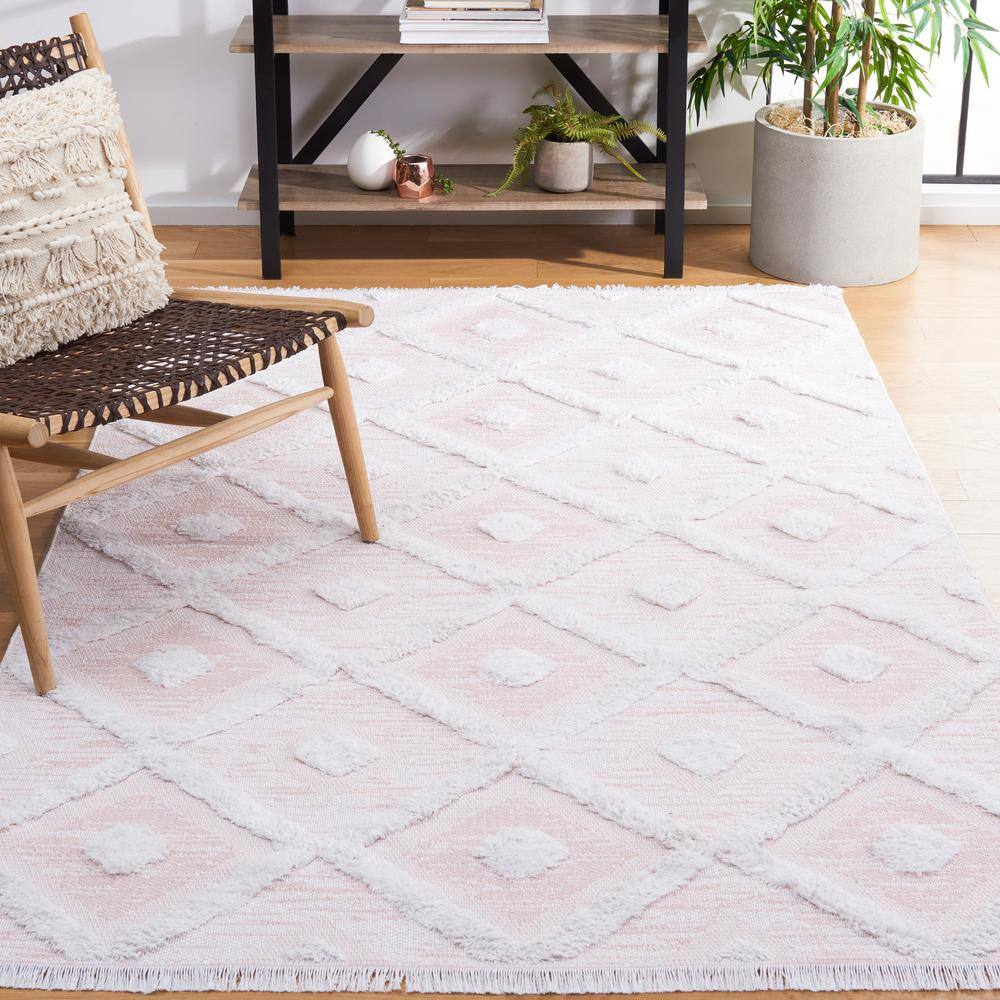 Augustine Pink/Ivory 9 ft. x 12 ft. Multi-Diamond Striped Area Rug