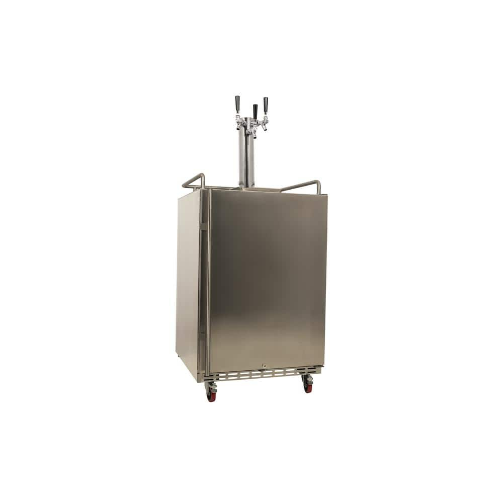 EdgeStar EdgeStar Outdoor Party 6.62 Cubic Feet Silver Outdoor Triple Tap Freestanding Kegerator with Door Lock and Adjustable Temperature
