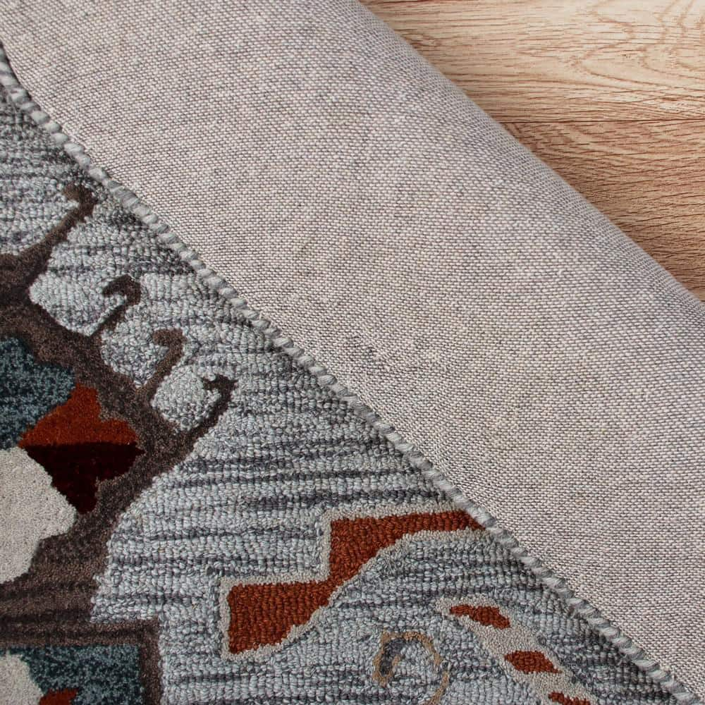 Ox Bay Terracotta Textile Southwestern Shape Rug, 6 ft. Octagon, Terracotta / Gray