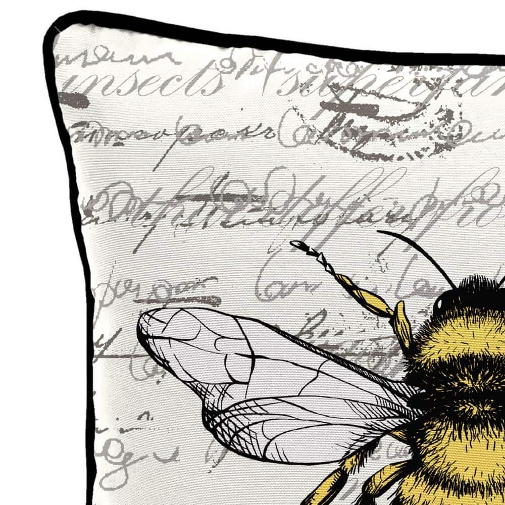 Jordan Manufacturing 16" x 16" Bee Script Cream Novelty Square Outdoor Throw Pillow with Welt