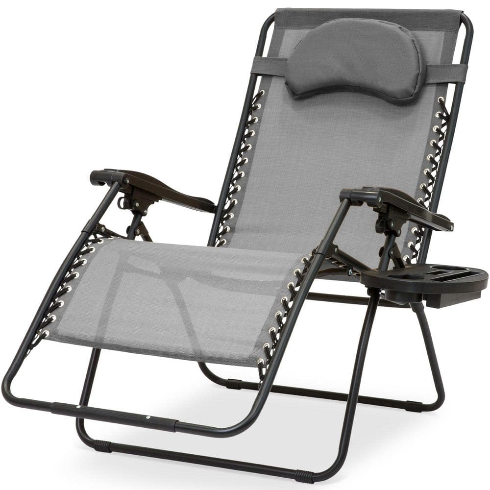 Black Steel Zero Gravity Lounge Chair with Gray Textilene Fabric