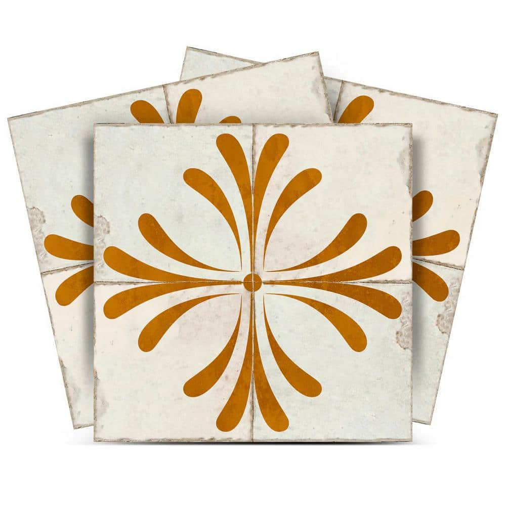 Mi Alma Beige Vintage Flower Peel & Stick Tiles - Vinyl Backsplash 8x8