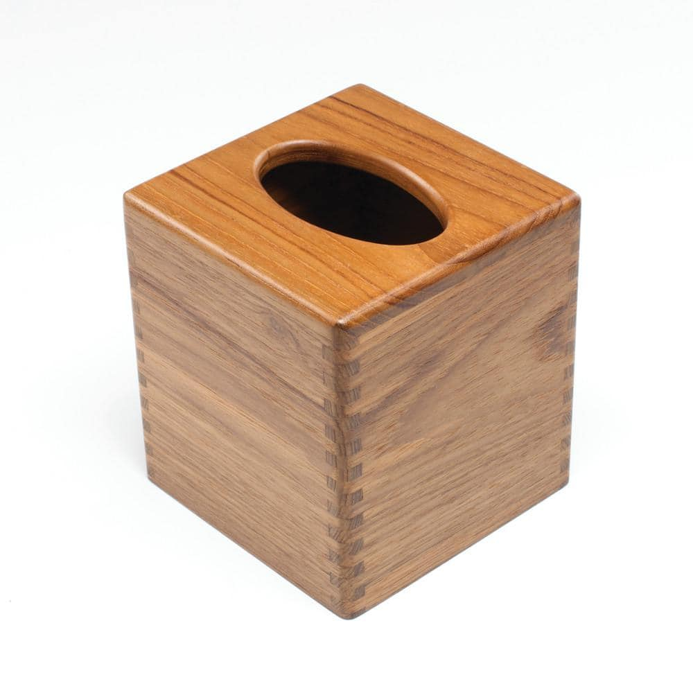 Teak Tissue Box Cover - 5-1/4" W x 5-5/8" H x 5-1/4" D