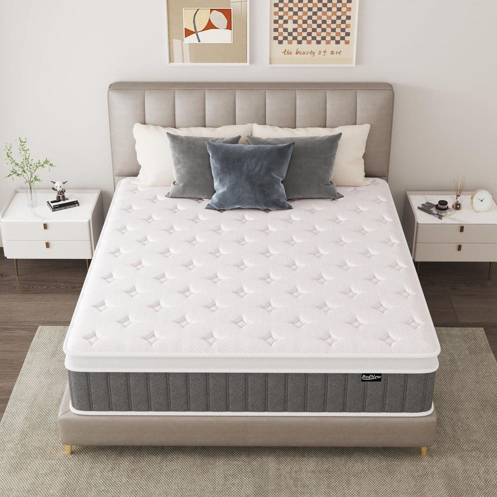 BedNew 14 inch Queen Mattress, Medium Firm, Pillow Top Hybrid Pocket Spring Mattress in a Box