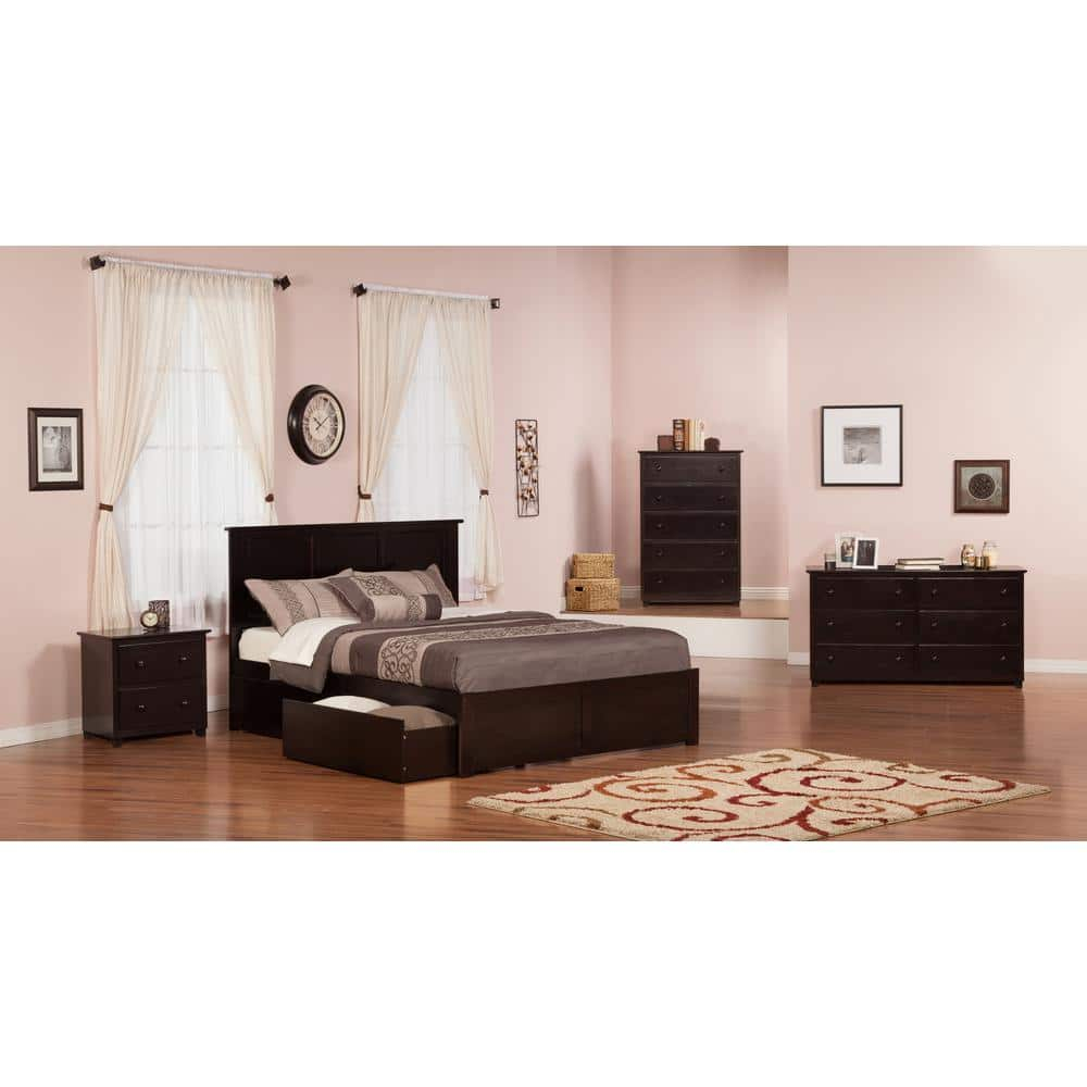 Madison Platform Bed with Flat Panel Foot Board and 2 Urban Bed Drawers in Multiple Colors and Sizes