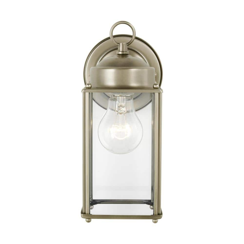 Antique Brushed Nickel Outdoor Wall Sconce with Clear Glass Shade