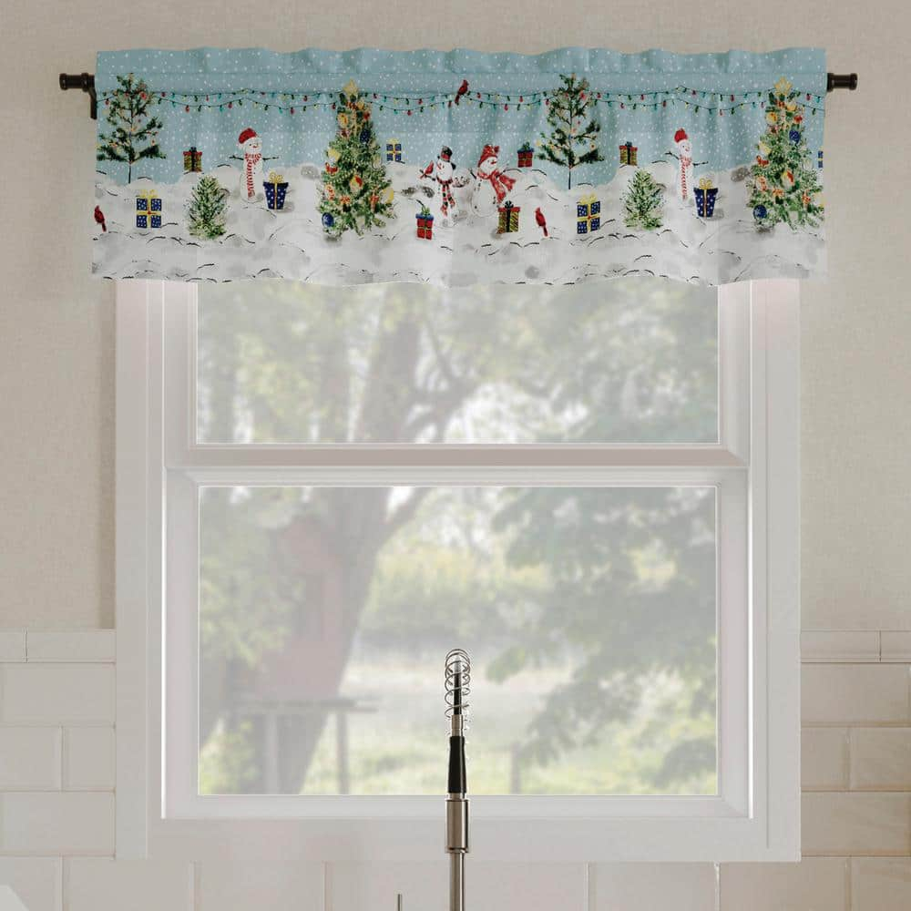 No. 918 Holiday Wonderland 1-Piece Semi-Sheer Rod Pocket Kitchen Curtains, 54"x14", Blue