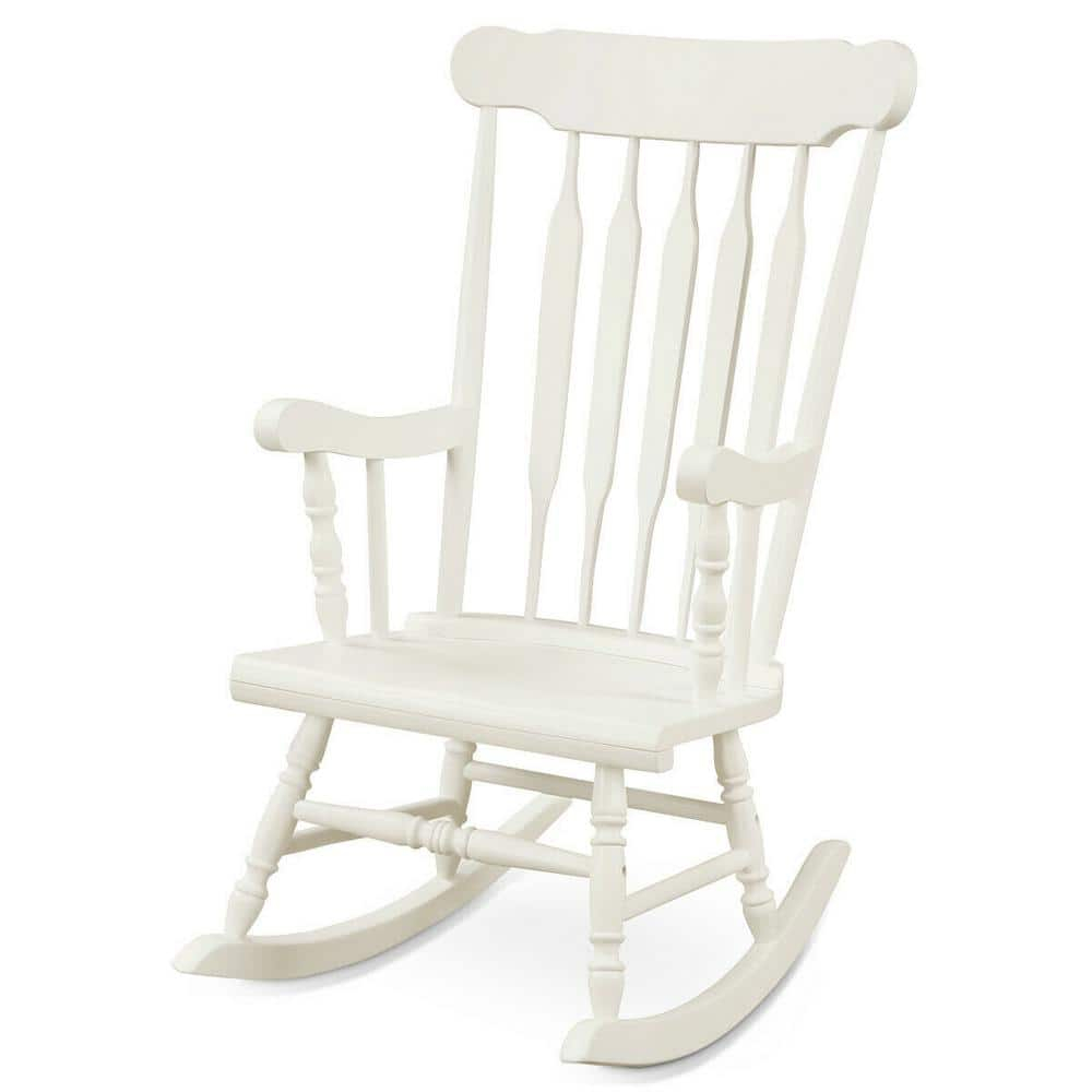 Ktaxon Outdoor Wood Porch Chair, Windsor Traditional Solid Wood Rocking Chair,Weather Resistant Rocking Chair for Garden Backyard Balcony, White
