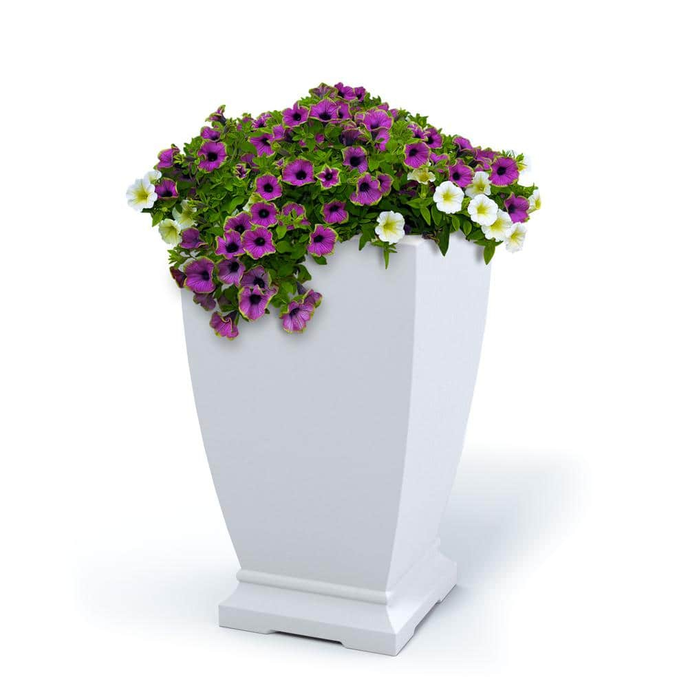 Acadia 16” x 16” x 28” Square White Self Watering Plastic Planter