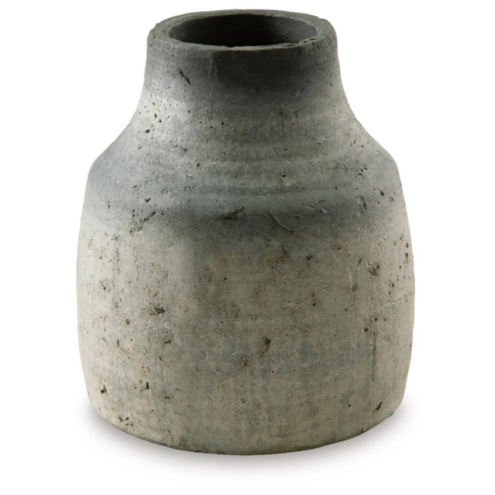 Signature Design by Ashley Moorestone Casual 10.5" Cement Tabletop Vase with a Distressed Finished Look, Gray & Black