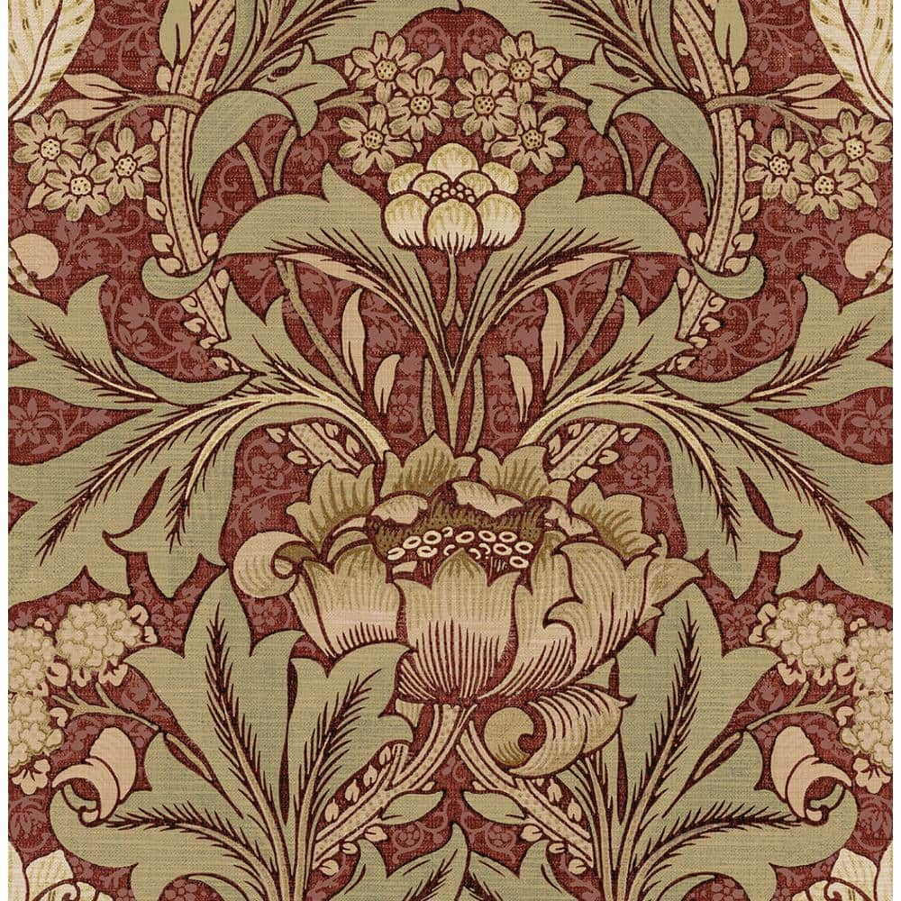 Seabrook Designs  Acanthus Floral Prepasted Wallpaper 20.5 in. W x 33 ft. L - Red Clay & Lichen