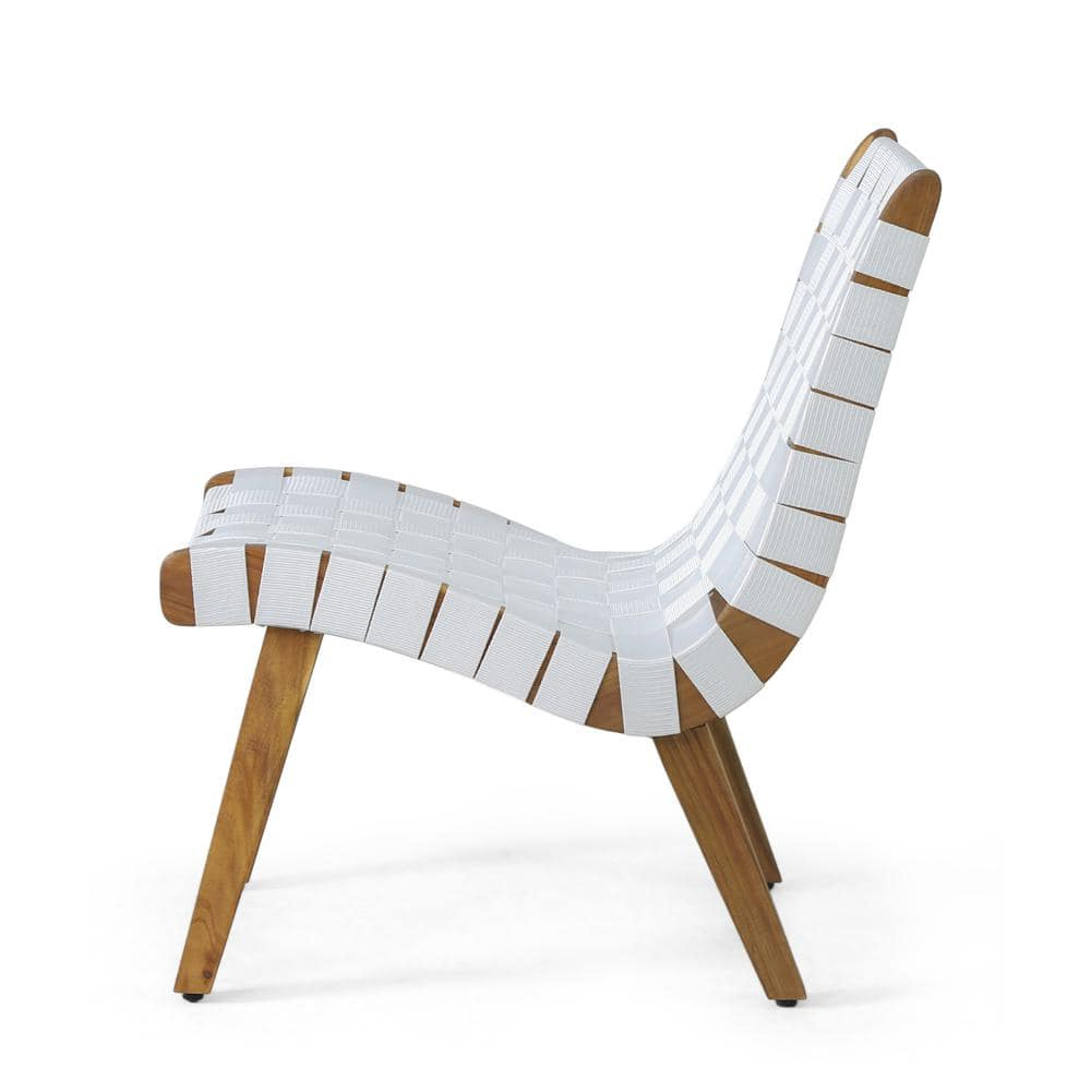 Morganton White and Teak Stationary Rope Weave Wood Outdoor Patio Lounge Chair (2-Pack)