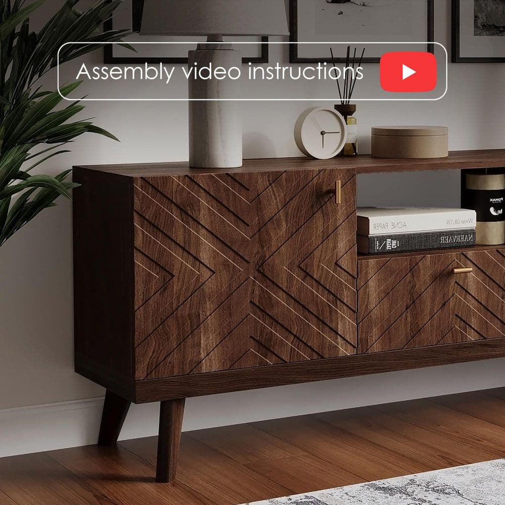 Living Skog  Alba Beige TV Stand Console with Drawer Fits TV's up to 65 in. with Wood Legs Mid Century Modern Design Brown Laminate,MDF Up to 240 lbs