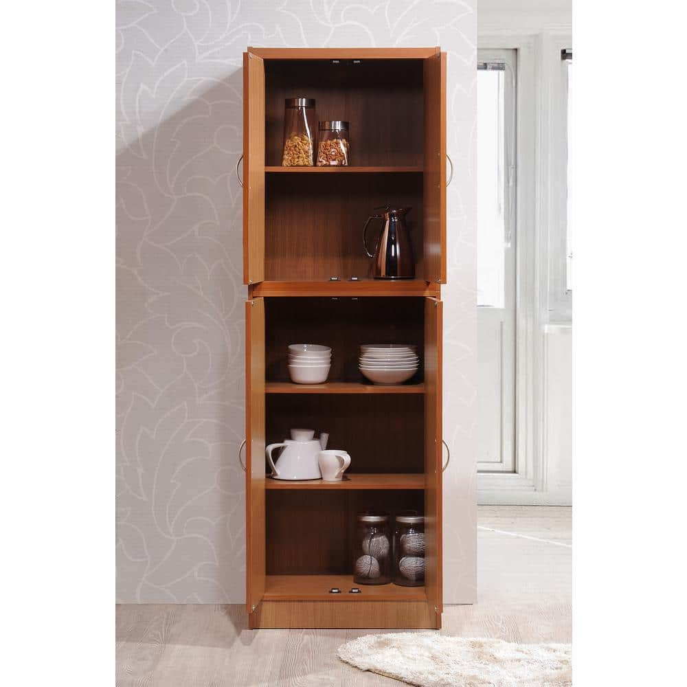 Hodedah 4-Door Kitchen Pantry with 4-Shelves, 5-Compartments in Cherry