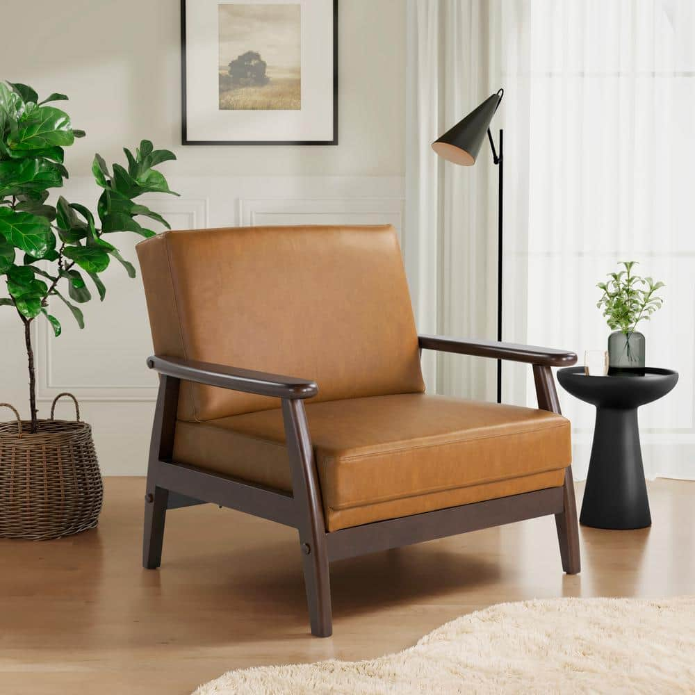 Studio Living Aberdeen Farmhouse Accent Chair, Carmel Vegan Leather