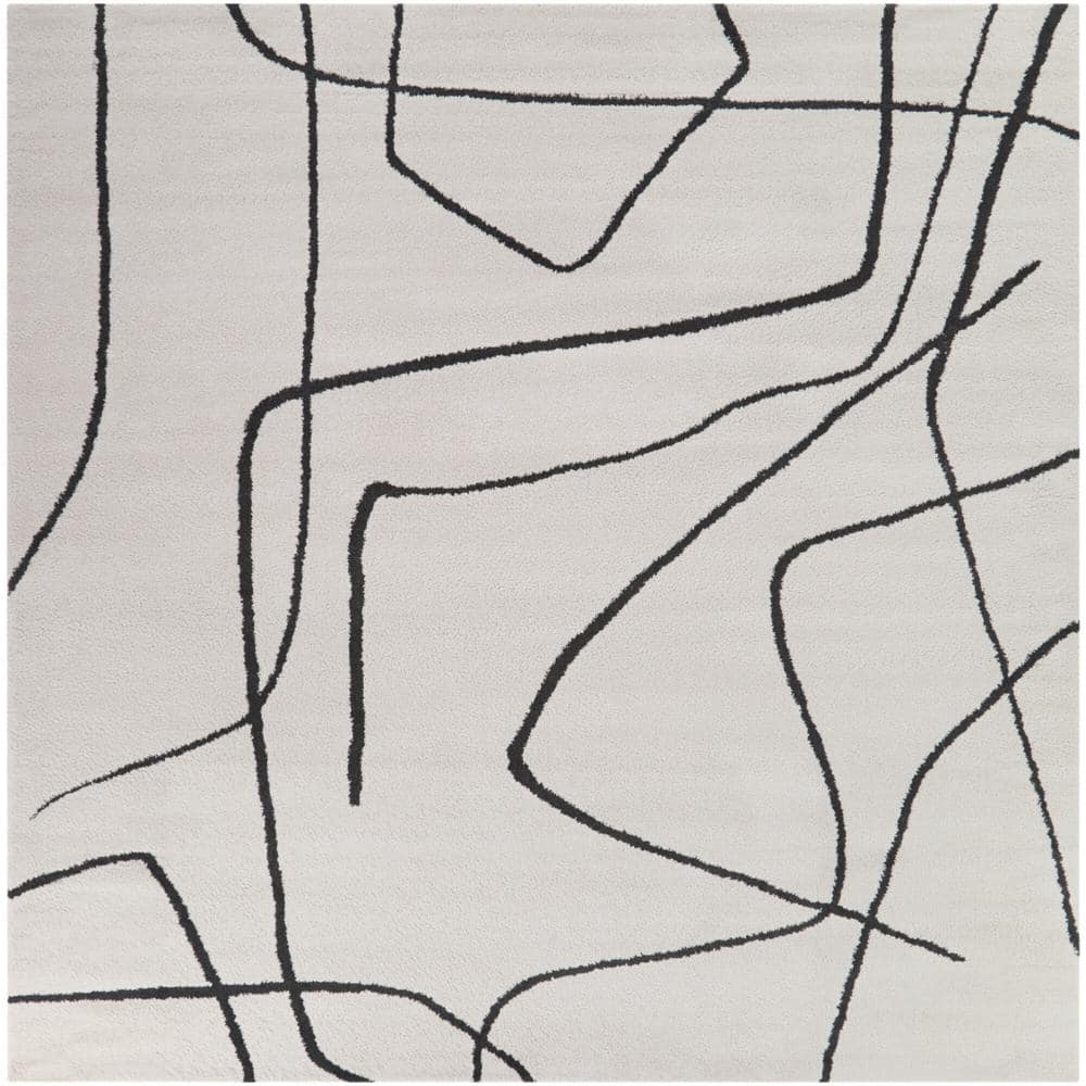 Descartes Abstract Modern Area Rug Charcoal 6'7" Square 6' Square Ivory