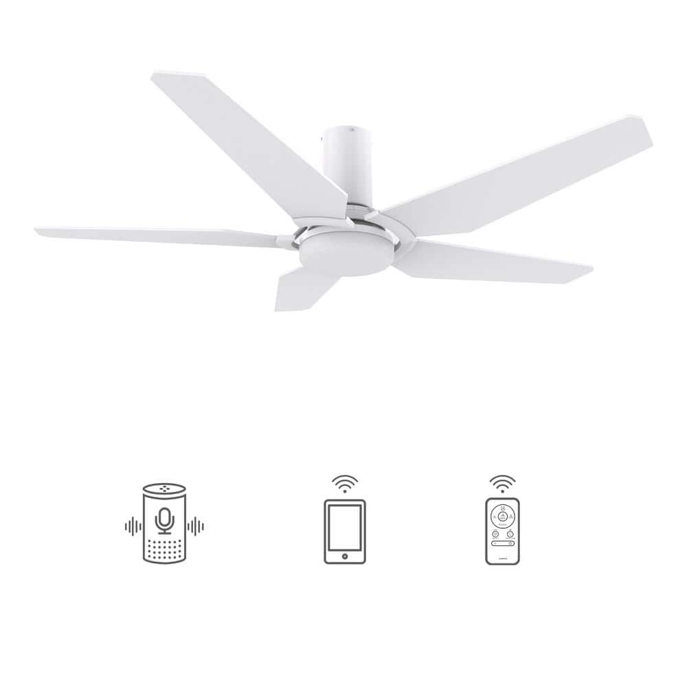 48" 5 Blade White Wifi Ceiling Fan with Light and Remote for Smart Home