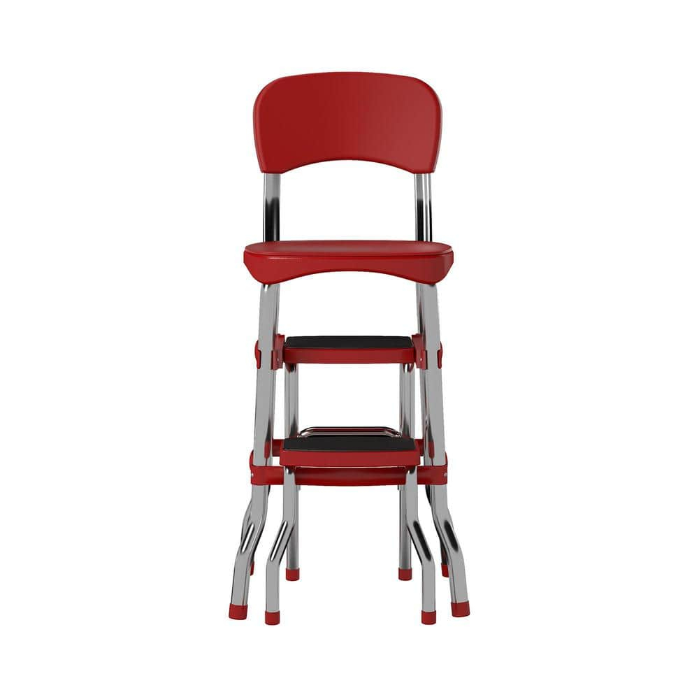 COSCO Stylaire Retro Chair + Step Stool with Pull-Out Steps, 225 lb Weight Capacity (Red, One Pack)