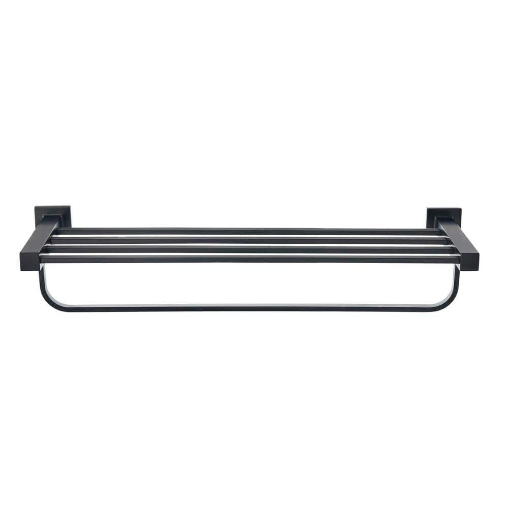 Farrington 21 in. Wall Mount Towel Rack with Towel Bar in Matte Black