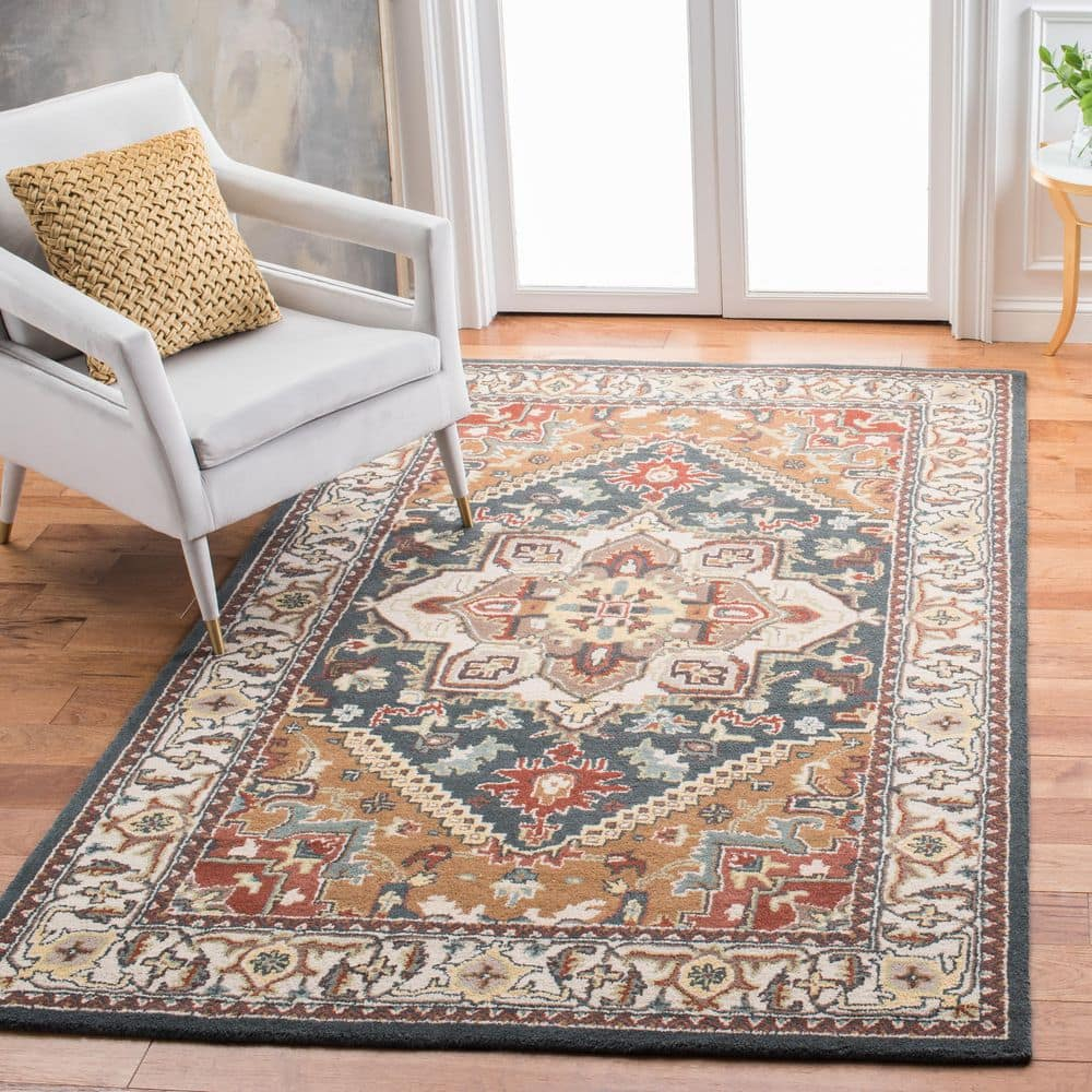 Handmade Dark Green and Brown Wool Tufted Rug, 6' x 9'