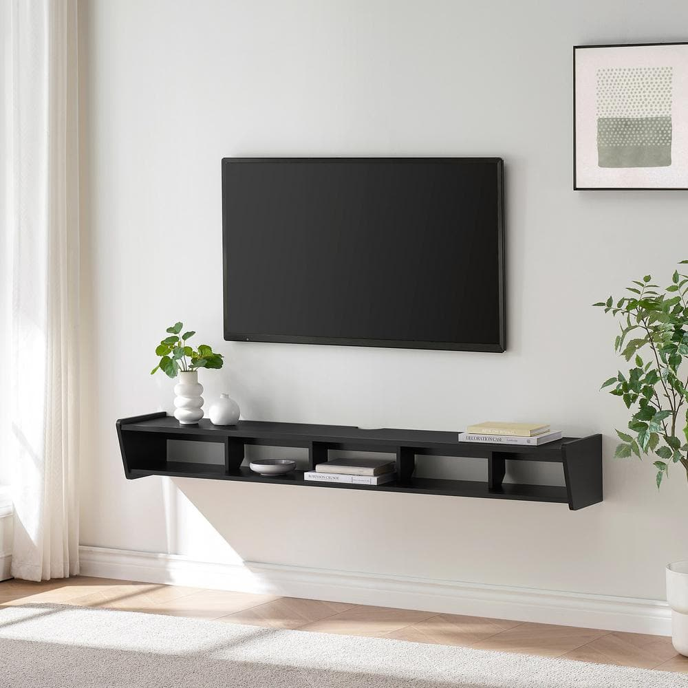 Walker Edison Minimalist Floating TV Stand for TVs up to 70”, Solid Black