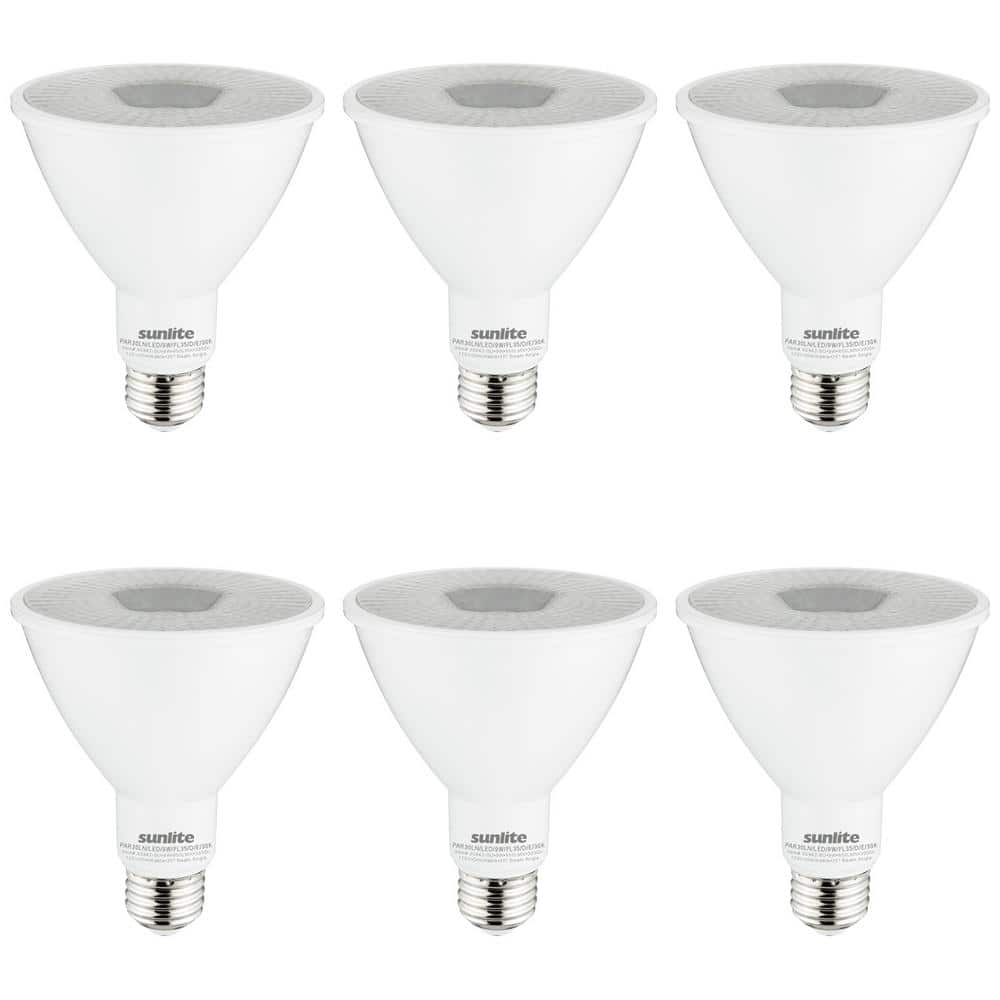 Sunlite LED PAR30 Long Neck Light Bulb, 9 Watt (75W Equiv), Medium E26 Base, Dimmable, Frosted, UL Listed, 4000K Cool White, 6-Pack