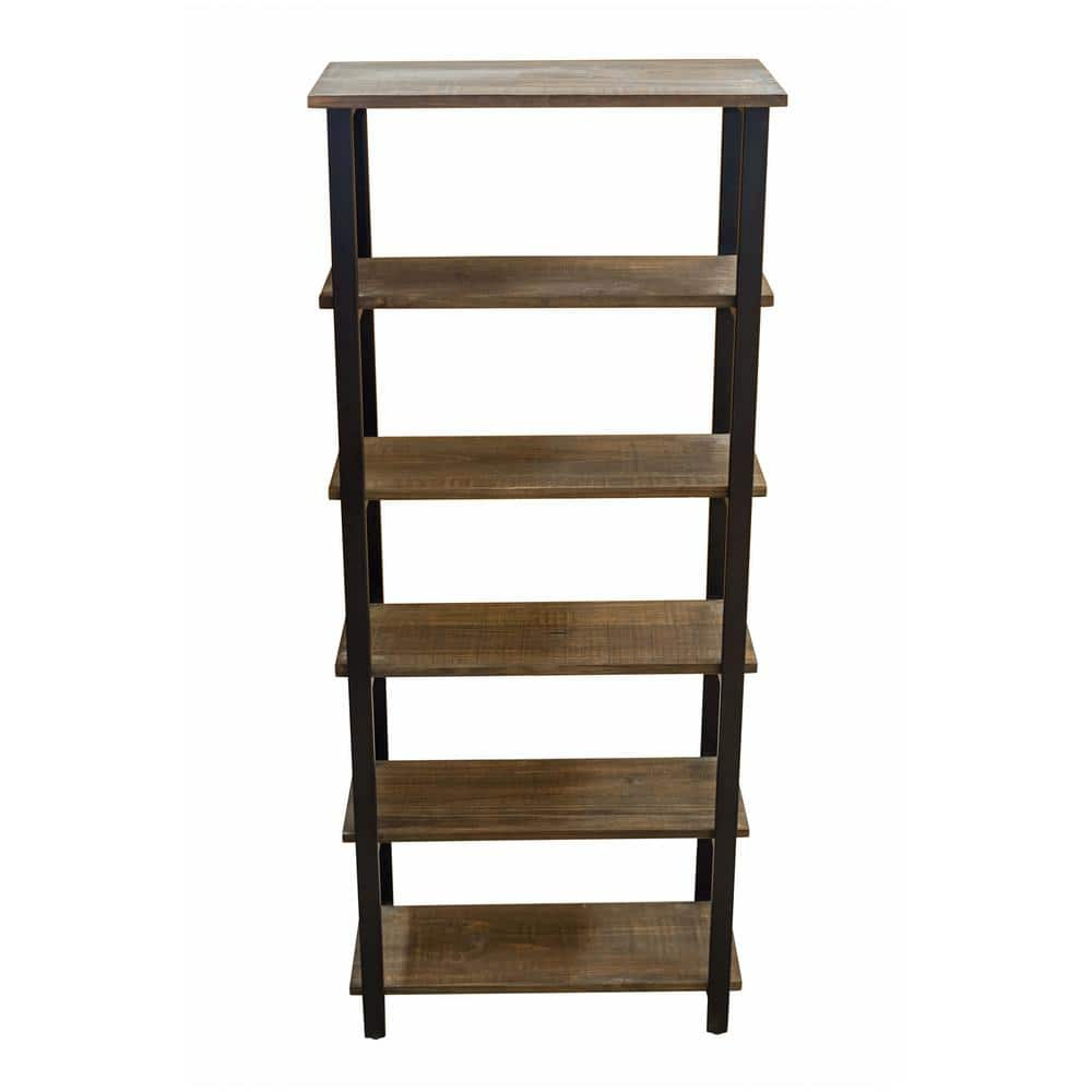 Alaterre Pomona 70"H 5-Shelf Metal and Solid Wood Bookcase