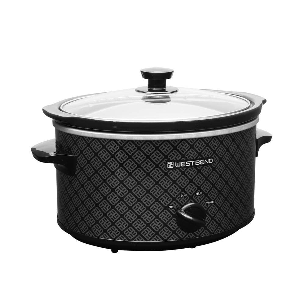 West Bend Slow Cooker 4-Quart Manual Crockery Style with Oval Ceramic Crockpot and Glass Lid, 210-Watts, Black