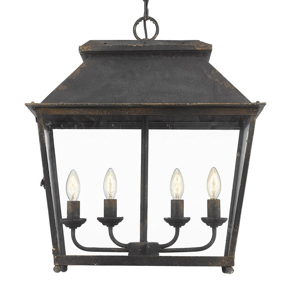 Golden Lighting Abingdon 4-Light Pendant in Antique Black Iron with Clear Glass