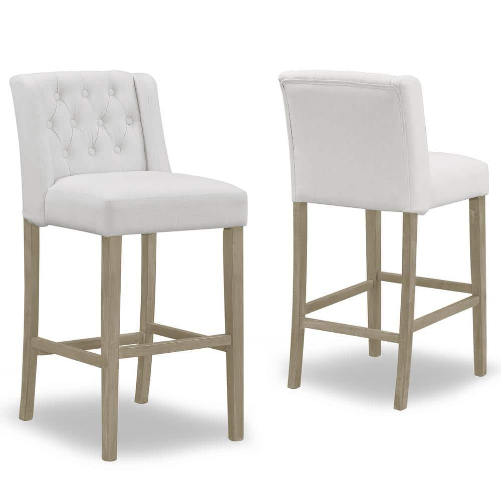 Glamour Home Aled 29" Fabric Bar Stools with Side Wings in Beige (Set of 2)
