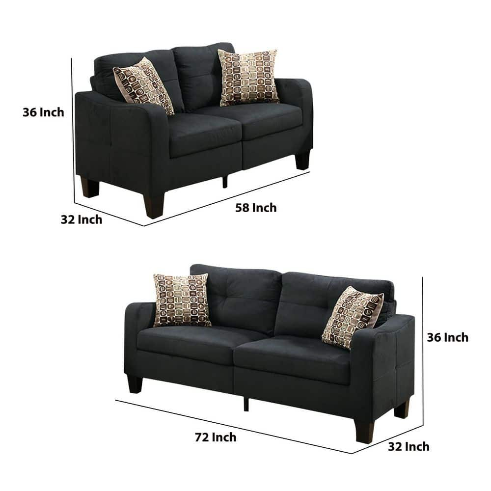 Benjara Polyfiber 2 Pieces Sofa Set With Accent Pillows Dark Gray-Color:Gray