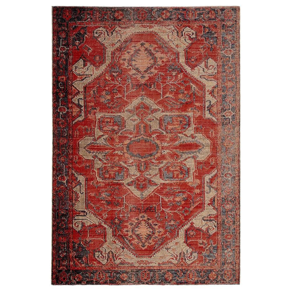 Red Medallion Synthetic Reversible 5' x 7' Area Rug