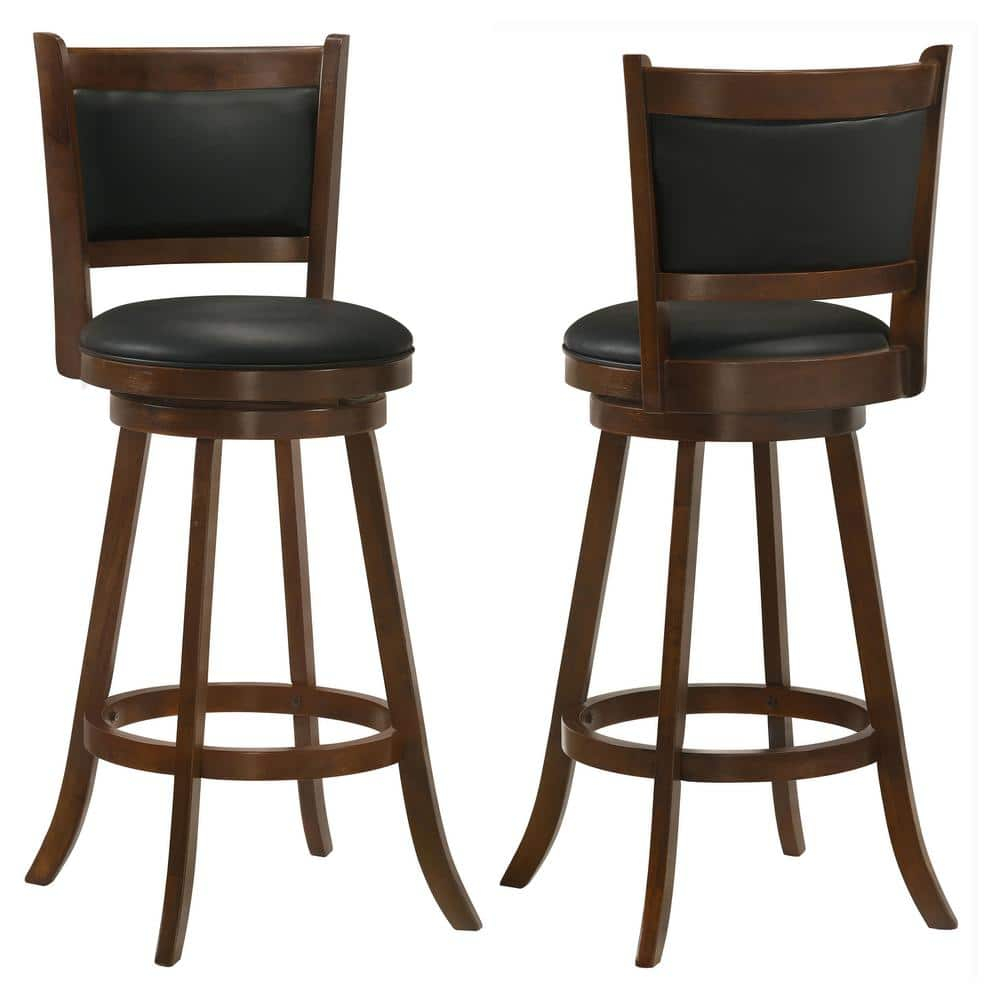 Coaster Upholstered Faux Leather Swivel Bar Stools in Black