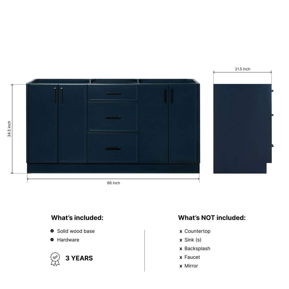 Midnight Blue 66" Freestanding Double Sink Wood Vanity Cabinet