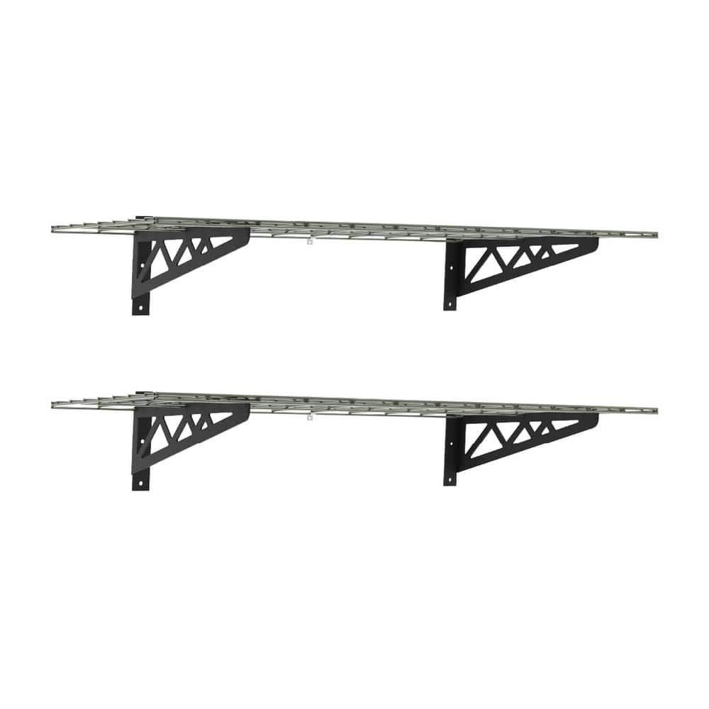 MonsterRax Garage Wall Shelf Two-Pack White or Hammertone Three Size Options Includes Bike Hooks 500lb Weight Capacity (Hammertone, 18"x48")