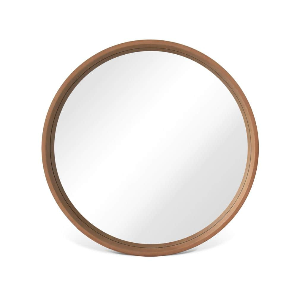 WallBeyond Classic Wooden Frame Farmhouse Round Wall Mirror Satin Walnut 24 inches Brown