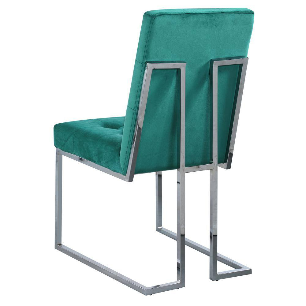Modern Velvet Fabric Dining Chair in Green/Silver (Set of 2)