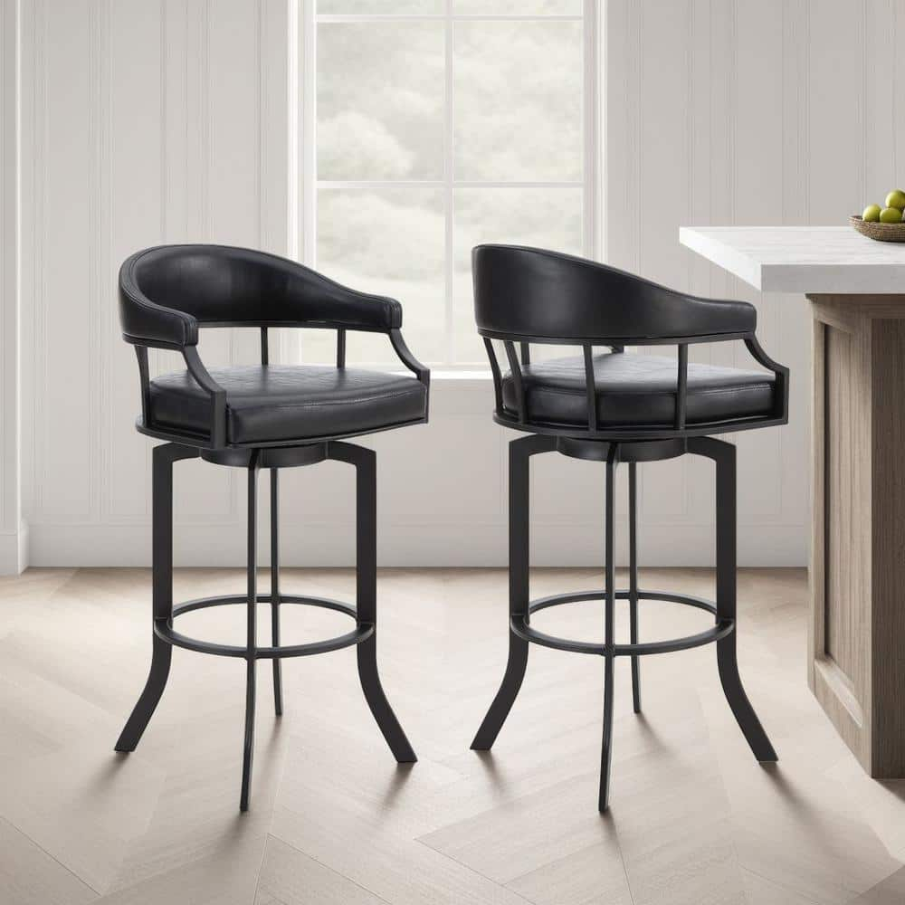 Armen Living Indoor Dione 30" Bar Height Barstool in Auburn Bay and Brown Faux Leather