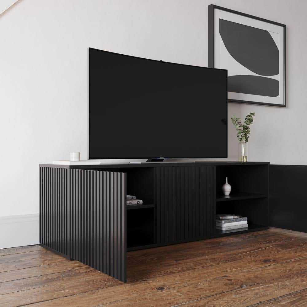Trelisse Black 60 in. TV Stand Fits TVs Upto 70 in. with 3-Doors