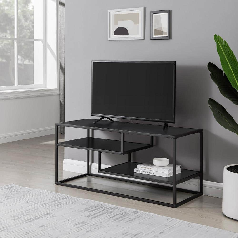 Walker Edison 40" Contemporary 2-Shelf TV Stand for TVs up to 43", Solid Black